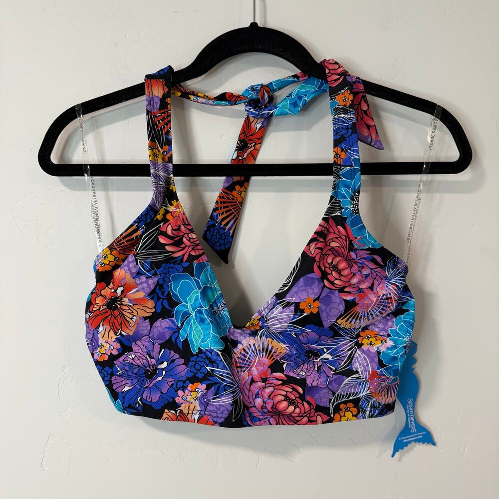 Skinny Dippers by Miraclesuit Pukalani Peppermint Bikini Top Blue NEW Med Halter